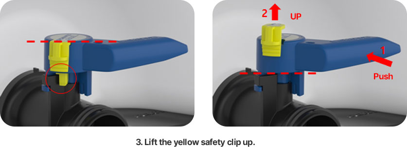 3. Lift the yellow safety clip up.