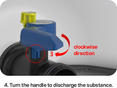 4. Turn the handle to discharge the substance.